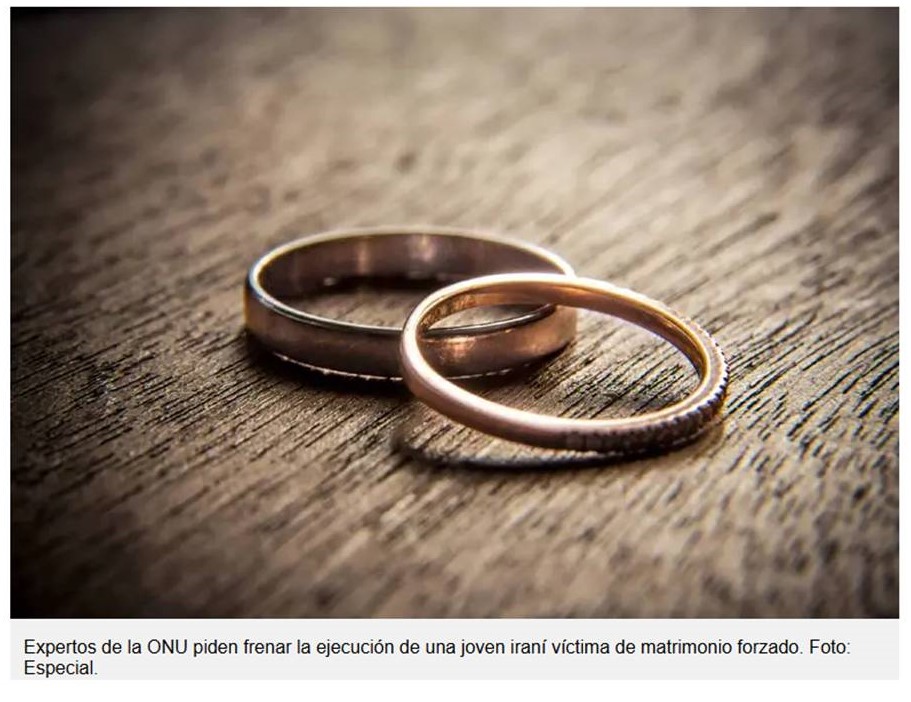 La ONU pide a Irán suspender ejecución de joven casada a la fuerza.
